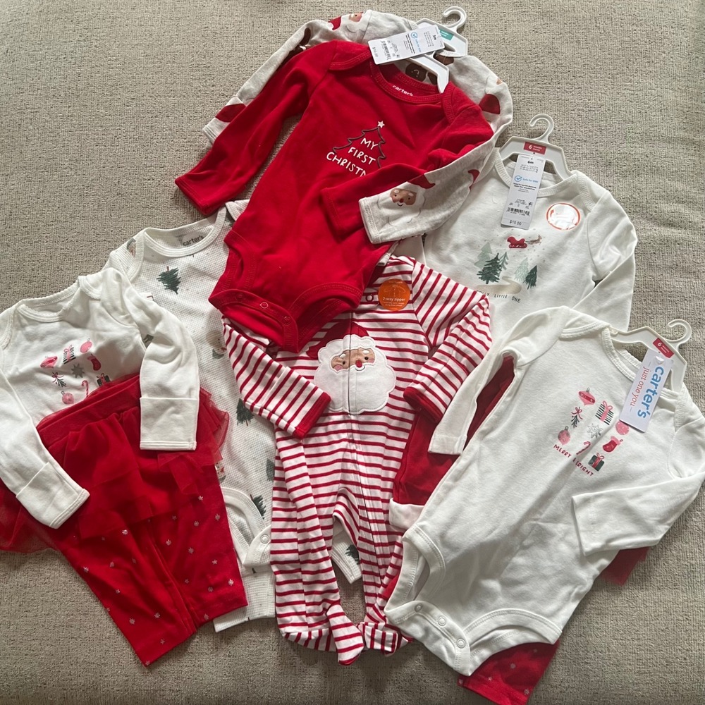 Carter's Baby Christmas Holiday Clothing Bundle Bodysuits Sleeper Sets NWT 0-6M